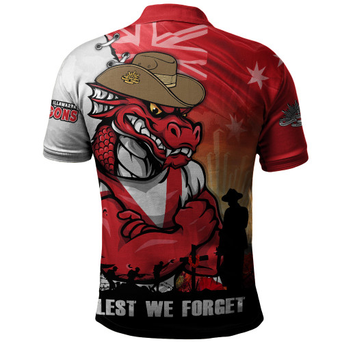 St. George Illawarra Dragons Polo Shirt Anzac Day Lest We Forget Silent Dawn