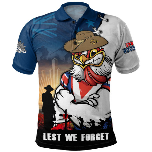 Sydney Roosters Polo Shirt Anzac Day Lest We Forget Silent Dawn