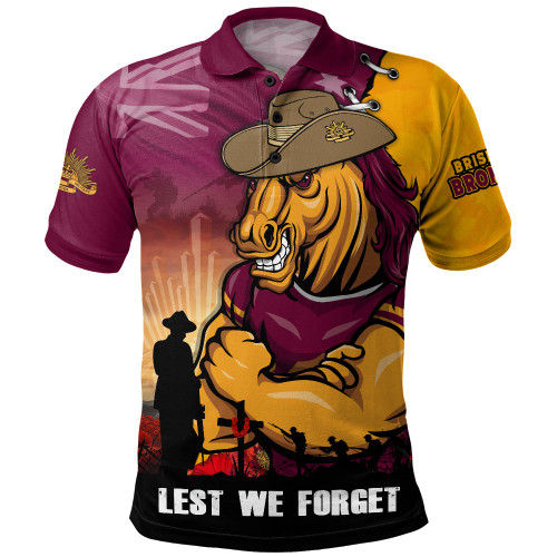 Brisbane Broncos Polo Shirt Anzac Day Lest We Forget Silent Dawn