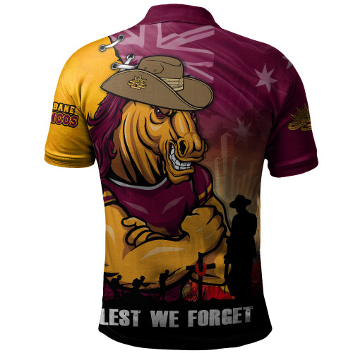 Brisbane Broncos Polo Shirt Anzac Day Lest We Forget Silent Dawn