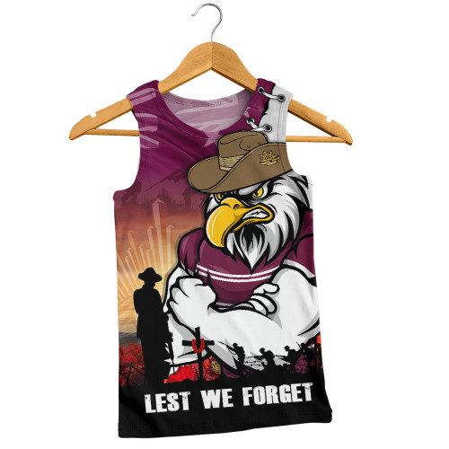 Manly Warringah Sea Eagles Men Singlet Anzac Day Lest We Forget Silent Dawn