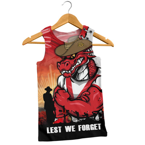 St. George Illawarra Dragons Men Singlet Anzac Day Lest We Forget Silent Dawn