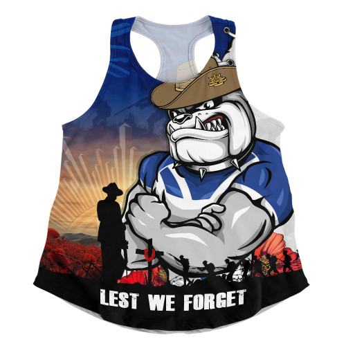 Canterbury-Bankstown Bulldogs Women Racerback Singlet Anzac Day Lest We Forget Silent Dawn