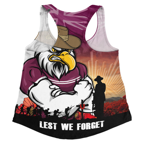 Manly Warringah Sea Eagles Women Racerback Singlet Anzac Day Lest We Forget Silent Dawn