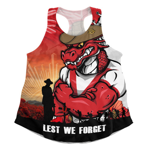 St. George Illawarra Dragons Women Racerback Singlet Anzac Day Lest We Forget Silent Dawn
