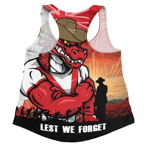 St. George Illawarra Dragons Women Racerback Singlet Anzac Day Lest We Forget Silent Dawn