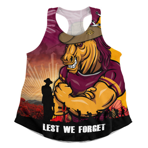 Brisbane Broncos Women Racerback Singlet Anzac Day Lest We Forget Silent Dawn