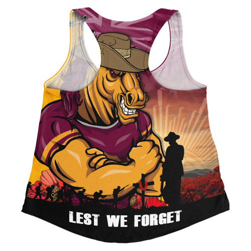 Brisbane Broncos Women Racerback Singlet Anzac Day Lest We Forget Silent Dawn