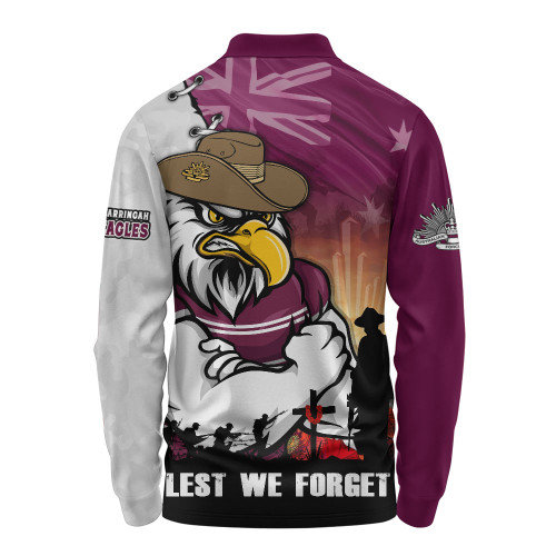 Manly Warringah Sea Eagles Long Sleeve Polo Shirt Anzac Day Lest We Forget Silent Dawn