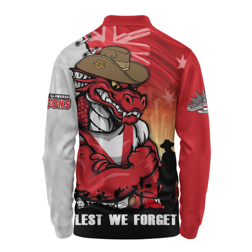 St. George Illawarra Dragons Long Sleeve Polo Shirt Anzac Day Lest We Forget Silent Dawn