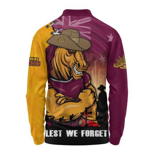 Brisbane Broncos Long Sleeve Polo Shirt Anzac Day Lest We Forget Silent Dawn
