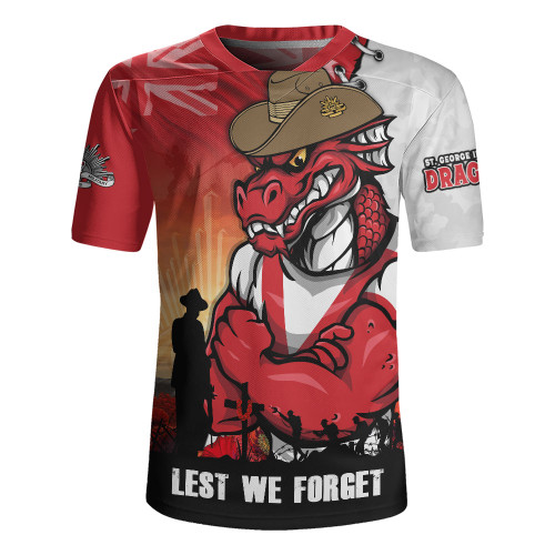 St. George Illawarra Dragons Rugby Jersey Anzac Day Lest We Forget Silent Dawn