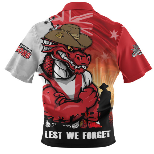 St. George Illawarra Dragons Zip Polo Shirt Anzac Day Lest We Forget Silent Dawn