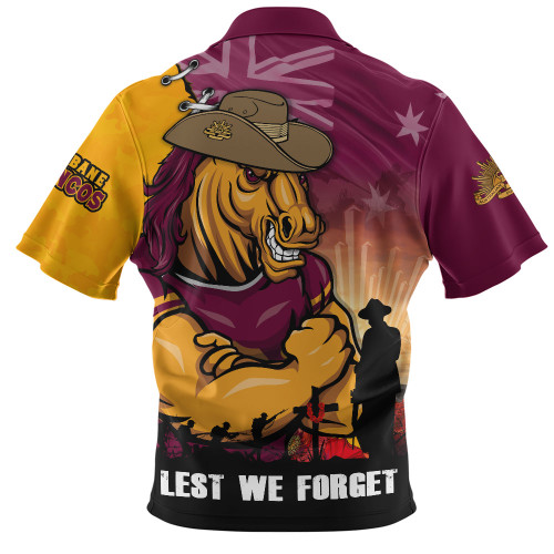 Brisbane Broncos Zip Polo Shirt Anzac Day Lest We Forget Silent Dawn