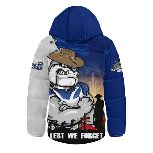 Canterbury-Bankstown Bulldogs Hooded Padded Jacket Anzac Day Lest We Forget Silent Dawn