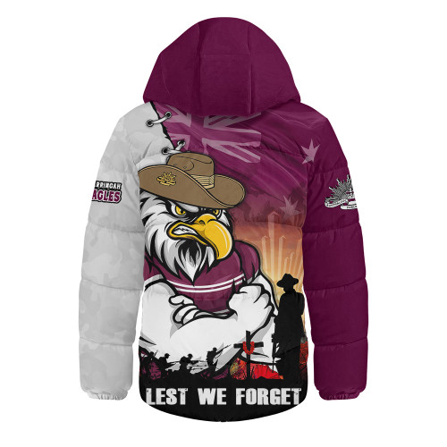 Manly Warringah Sea Eagles Hooded Padded Jacket Anzac Day Lest We Forget Silent Dawn