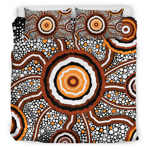 Australia Aboriginal Inspired Bedding Set - Indigenous Symbol Dot Painting Art Ver 7