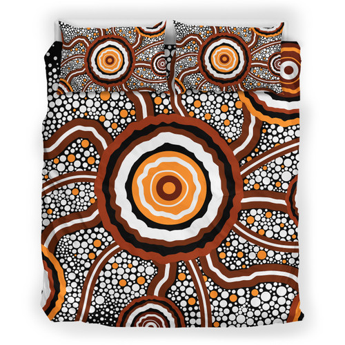Australia Aboriginal Inspired Bedding Set - Indigenous Symbol Dot Painting Art Ver 7