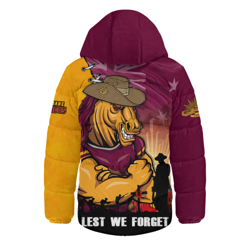 Brisbane Broncos Hooded Padded Jacket Anzac Day Lest We Forget Silent Dawn