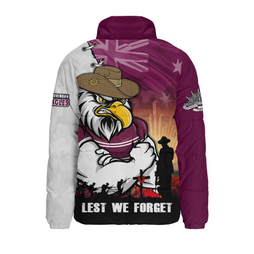 Manly Warringah Sea Eagles Padded Jacket Anzac Day Lest We Forget Silent Dawn