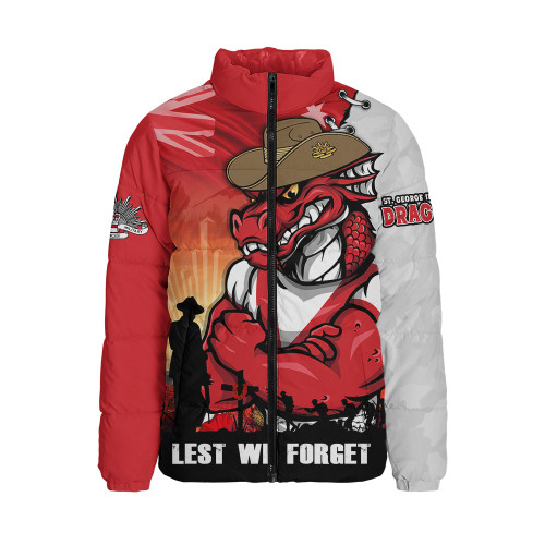 St. George Illawarra Dragons Padded Jacket Anzac Day Lest We Forget Silent Dawn
