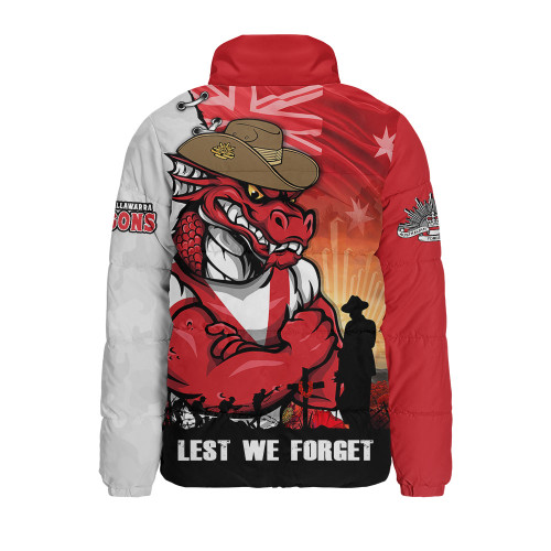 St. George Illawarra Dragons Padded Jacket Anzac Day Lest We Forget Silent Dawn
