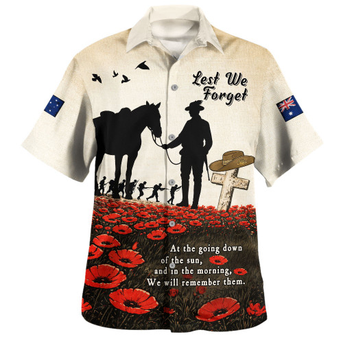 Australia Hawaiian Shirt Lest We Forget Light Horse Dawn Field