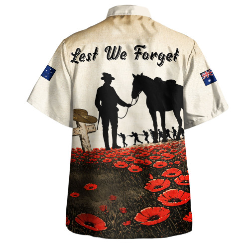 Australia Hawaiian Shirt Lest We Forget Light Horse Dawn Field