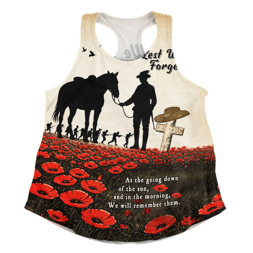 Australia Women Racerback Singlet Lest We Forget Light Horse Dawn Field