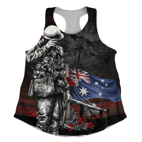 Australia Women Racerback Singlet Anzac Day Silent Dawn Spirit Of Remembrance