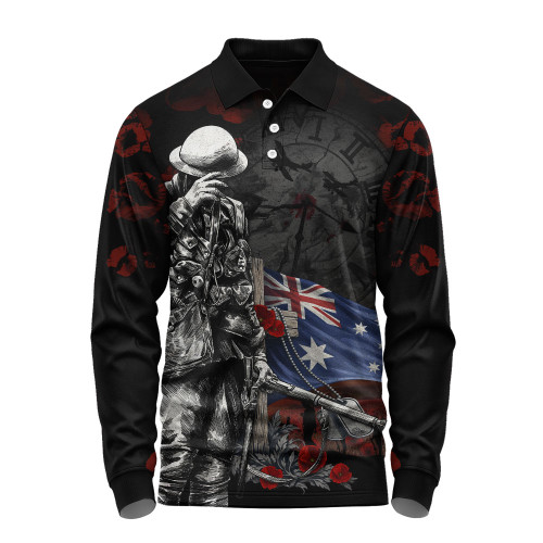 Australia Long Sleeve Polo Shirt Anzac Day Silent Dawn Spirit Of Remembrance