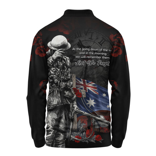 Australia Long Sleeve Polo Shirt Anzac Day Silent Dawn Spirit Of Remembrance