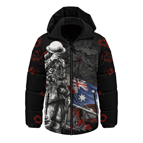 Australia Hooded Padded Jacket Anzac Day Silent Dawn Spirit Of Remembrance