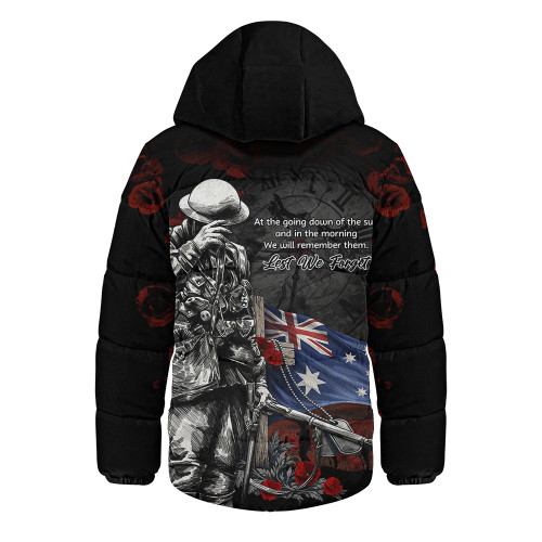 Australia Hooded Padded Jacket Anzac Day Silent Dawn Spirit Of Remembrance