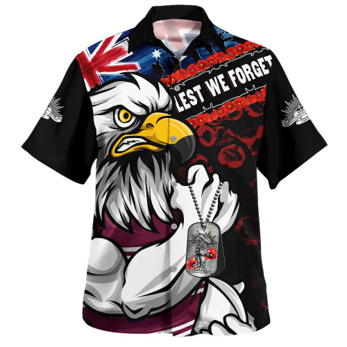 Manly Warringah Sea Eagles Hawaiian Shirt Anzac Remembrance Of The Fallen