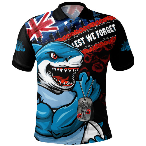 Cronulla-Sutherland Sharks Polo Shirt Anzac Remembrance Of The Fallen
