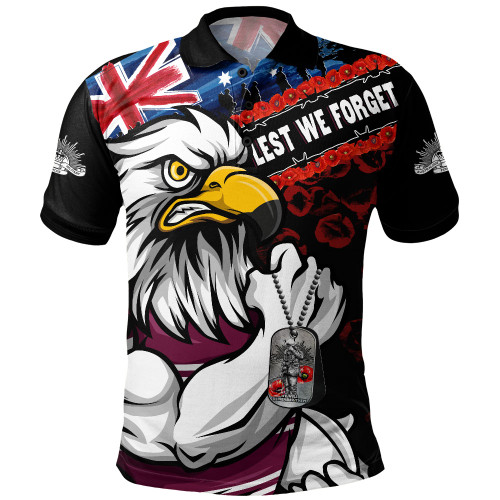 Manly Warringah Sea Eagles Polo Shirt Anzac Remembrance Of The Fallen