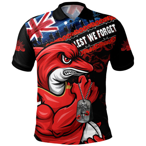 Redcliffe Dolphins Polo Shirt Anzac Remembrance Of The Fallen