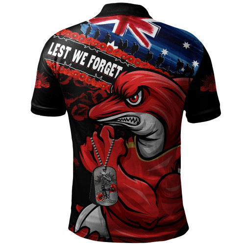 Redcliffe Dolphins Polo Shirt Anzac Remembrance Of The Fallen