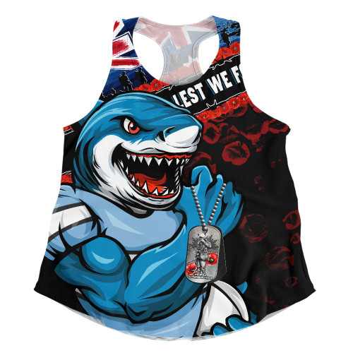 Cronulla-Sutherland Sharks Women Racerback Singlet Anzac Remembrance Of The Fallen