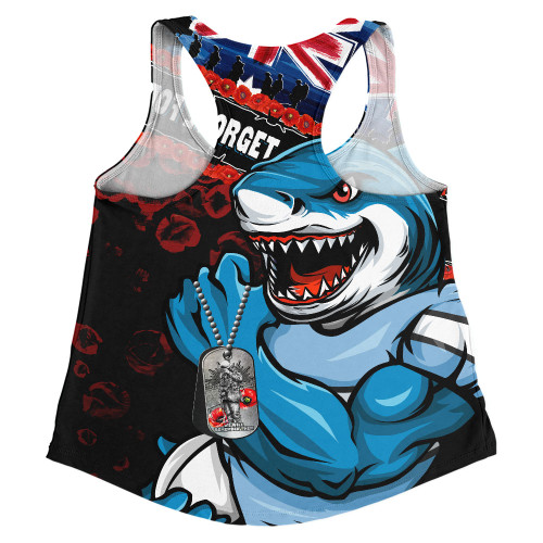 Cronulla-Sutherland Sharks Women Racerback Singlet Anzac Remembrance Of The Fallen