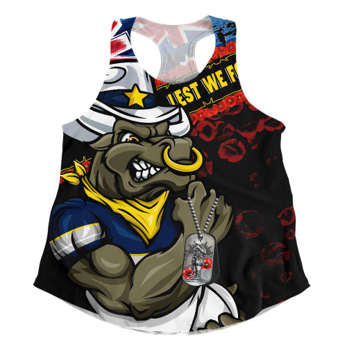 North Queensland Cowboys Women Racerback Singlet Anzac Remembrance Of The Fallen