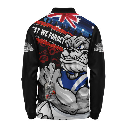 Canterbury-Bankstown Bulldogs Long Sleeve Polo Shirt Anzac Remembrance Of The Fallen