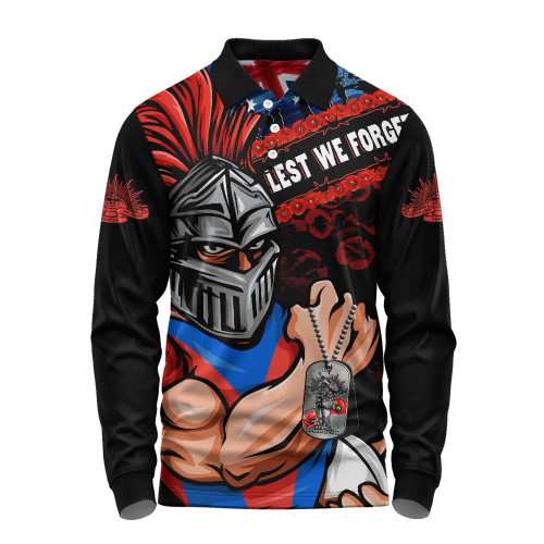 Newcastle Knights Long Sleeve Polo Shirt Anzac Remembrance Of The Fallen
