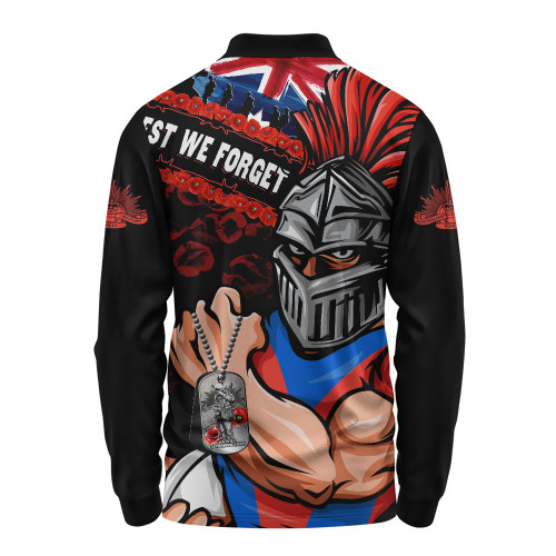 Newcastle Knights Long Sleeve Polo Shirt Anzac Remembrance Of The Fallen
