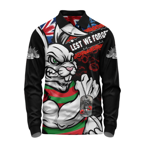 South Sydney Rabbitohs Long Sleeve Polo Shirt Anzac Remembrance Of The Fallen