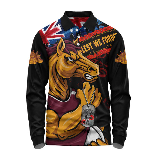 Brisbane Broncos Long Sleeve Polo Shirt Anzac Remembrance Of The Fallen