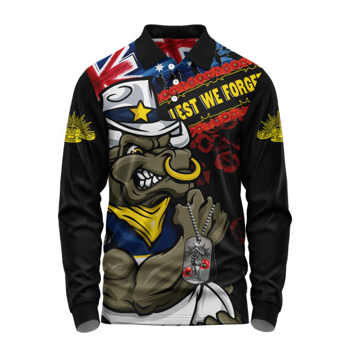 North Queensland Cowboys Long Sleeve Polo Shirt Anzac Remembrance Of The Fallen