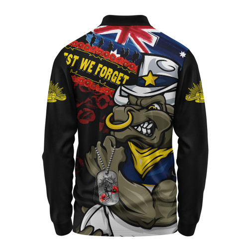 North Queensland Cowboys Long Sleeve Polo Shirt Anzac Remembrance Of The Fallen
