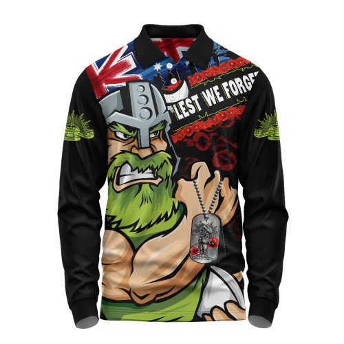 Canberra Raiders Long Sleeve Polo Shirt Anzac Remembrance Of The Fallen